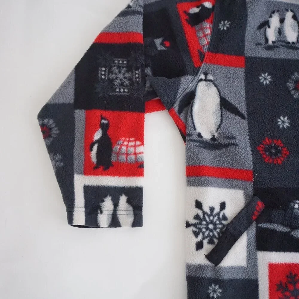 Vintag Alia Sport Grey Red Penguin Snowflake Zip Fleece Jacket Winter Cabin L - Picture 7 of 10